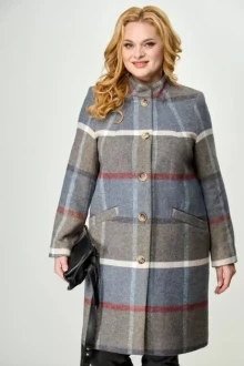 Пальто женское прямое в клетку БелЭльСтиль 786 синяя клетка