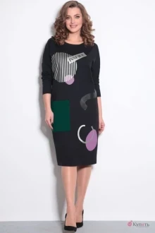 Платье LeNata 11096 черный с зеленым