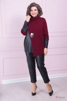 Брючный костюм Ладис Лайн 1420 черный +вишня