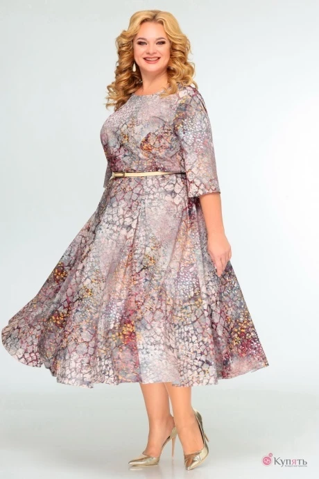 Платье Swallow 456 Бежево-бордовый принт «камни» #1
