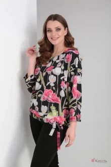 Блузка MODEMA 396/10 маки на черном фоне