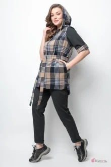 Брючный костюм Michel Chic 1277 синий, бежевый, серый