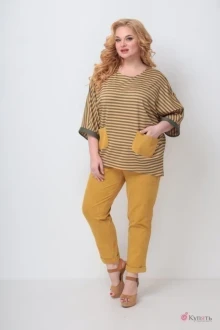 Брючный костюм Michel Chic 1276 горчица, полоска