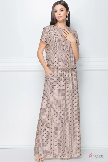 Платье LeNata 12130 рисунок на бежевом #1