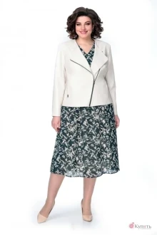 Юбочный костюм *Распродажа Мишель Стиль 1037 бежево-зеленый ДЕФЕКТ