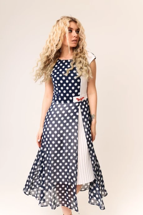Платье *Распродажа SandyNa 13976 синий+горох #1