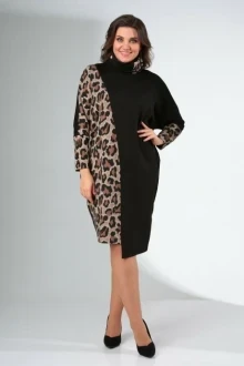 Платье Ладис Лайн 1422 бежевый леопард + черный