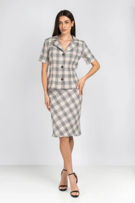 Юбочный костюм Mirolia 1093 Бежевая клетка #1