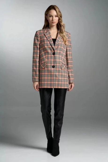 Однобортный жакет (пиджак) в клетку Vi Oro VR-1003 черный, оранжевый, молоко #1