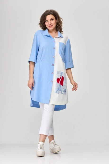 Брючный костюм SandyNa 13591 голубой+белый двойка #1