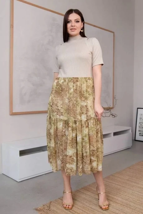 Платье ASV 2591 бежево-зелёный #1