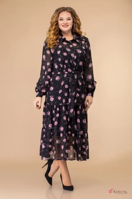 Платье *Распродажа Svetlana-Style 1375 чёрный+цветы #1