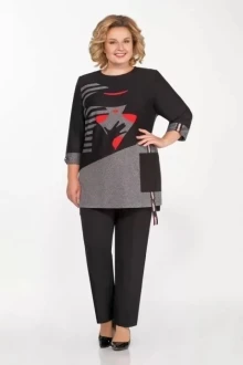 Брючный костюм Элль-стиль 2017 черный/серый двойка