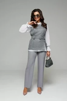 Брючный костюм Beautiful&Free 6127 серый+белый тройка