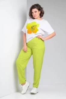 Брючный костюм Ладис Лайн 1486 белый + салатовый