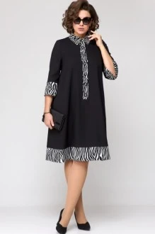 Льняное платье EVA GRANT 7322 черный + принт зебра