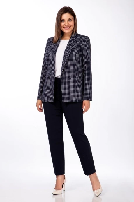 Брючный костюм *Распродажа Ольга Стиль 755 тройка синий #1