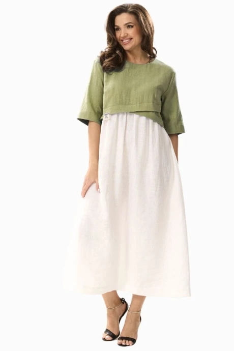 Льняное платье MALI 424-005 яблоко-белый #1