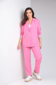Льняной брючный костюм Vilena Fashion 956 двойка розовый