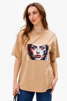 Хлопковая футболка оверсайз ANIDEN 42-1 бежевый