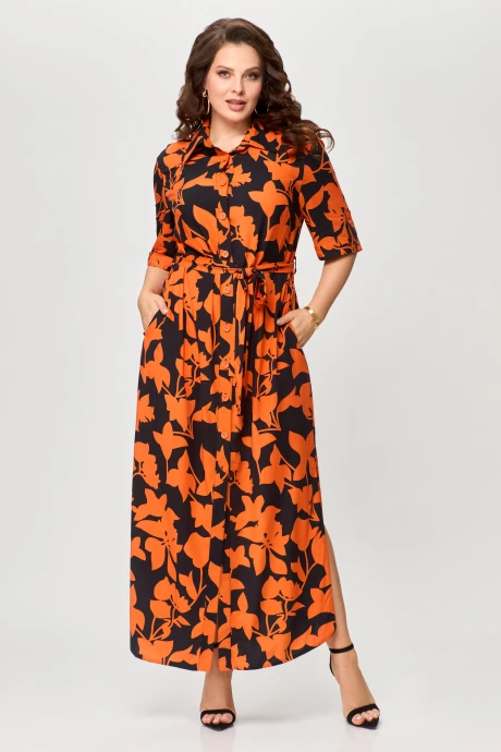 Хлопковое платье с принтом Svetlana-Style 1930 оранжевый+листик #1