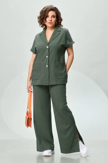 Льняной брючный костюм INVITE 6057 хвоя двойка #1