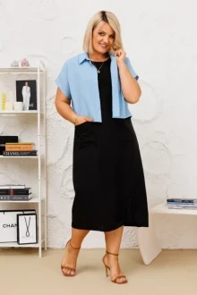 Костюм с платьем Ладис Лайн 1510 черный + голубой