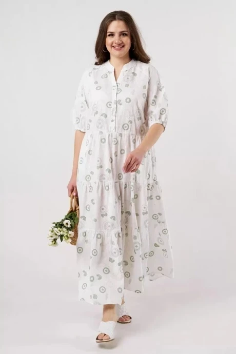 Длинное хлопковое платье *Распродажа ANDINA CITY 806-2 Белое в круги #1