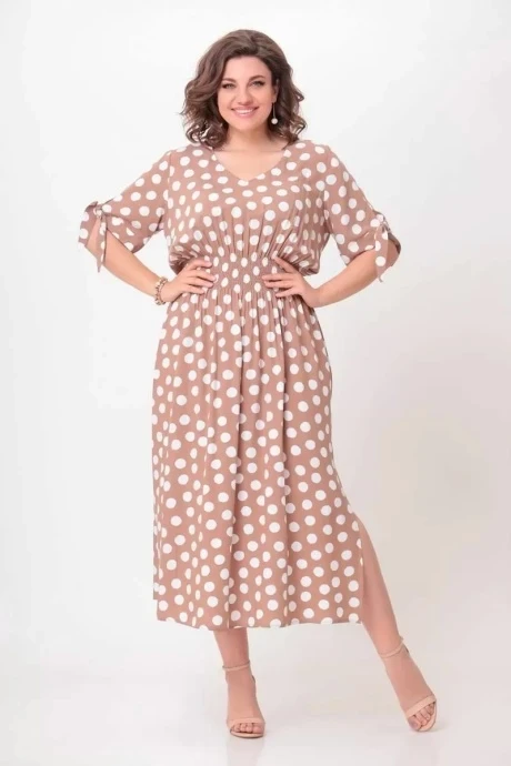 Платье из вискозы *Распродажа Swallow 568 “Песочный в белый горох” #1