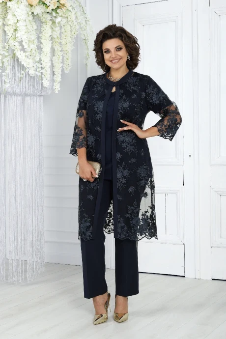 Брючный костюм Нинель Шик 6041 синий тройка #1