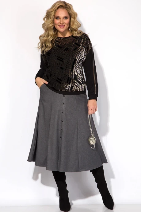 Юбочный костюм Лилиана 1365 К-н черный/стальной #1