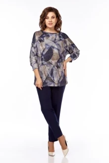 Брючный костюм Ольга Стиль 875 дизайн темно-синий