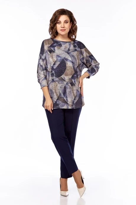 Брючный костюм Ольга Стиль 875 дизайн темно-синий #1
