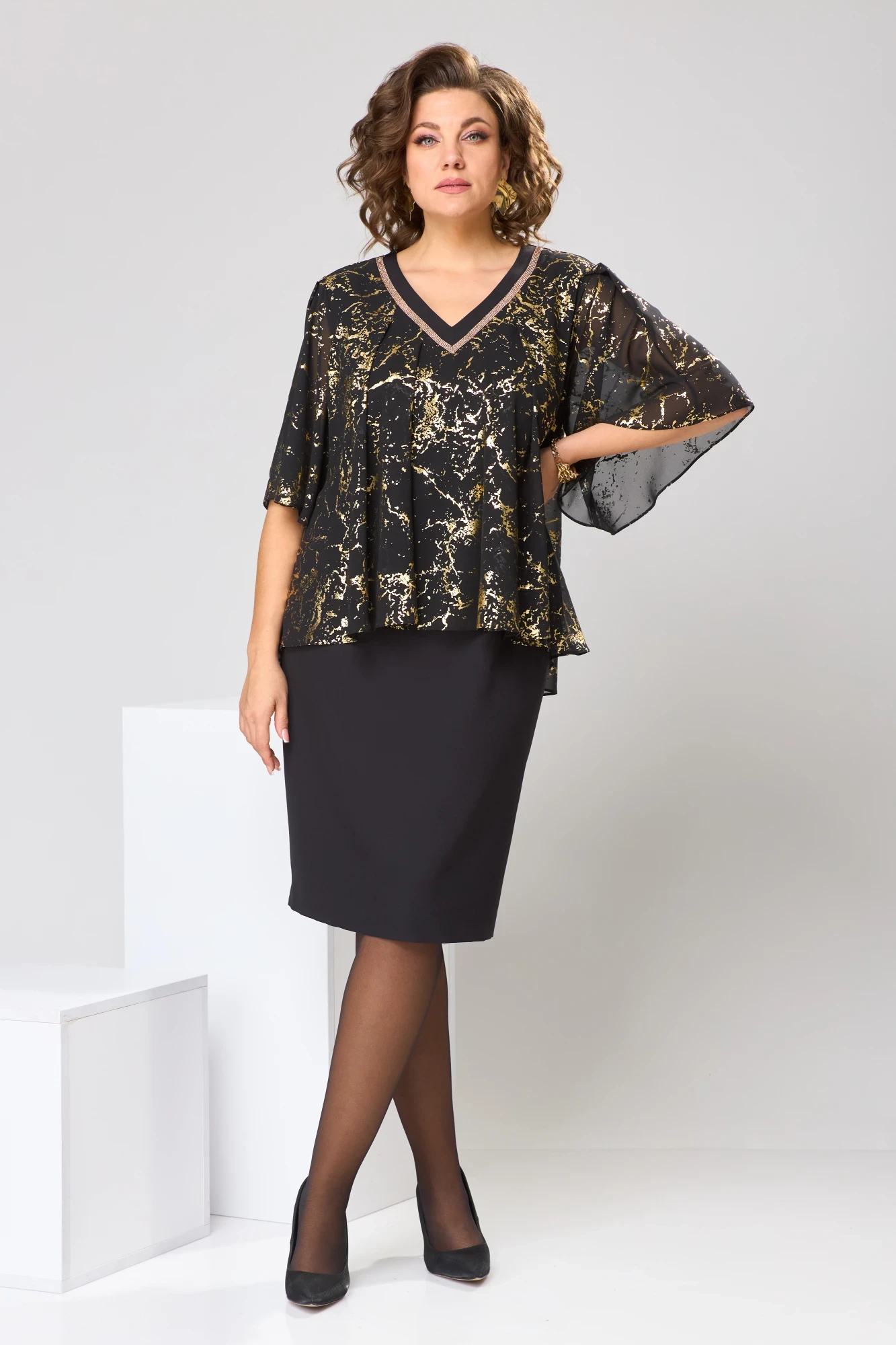 Вечернее платье с шифоном Romanovich Style 1-2400 чёрный/золото золото ...