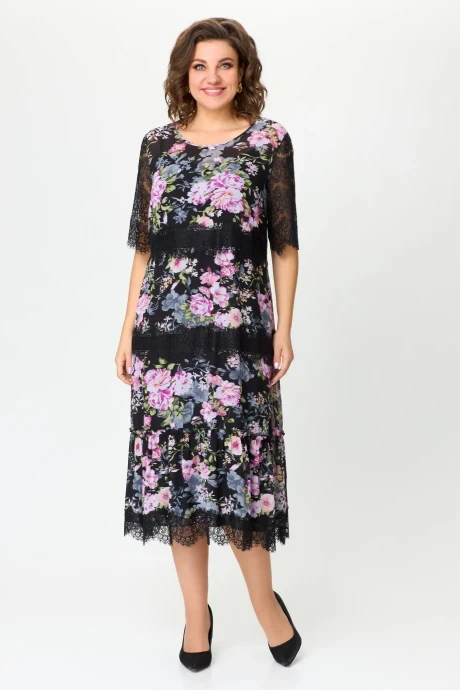 Шифоновое платье Svetlana-Style 1505 чёрный +розовые цветы #1