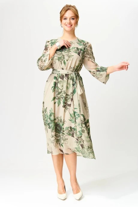 Платье GIZART 5103 беж+олив. цветы #1