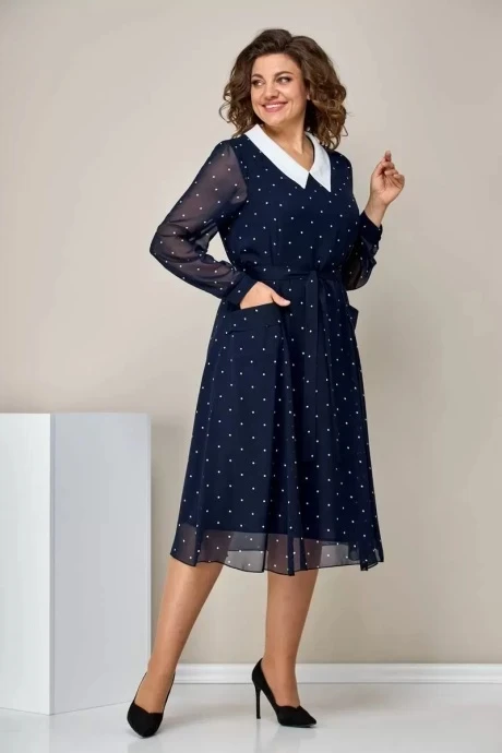 Шифоновое платье *Распродажа Moda-Versal П-2399 темно-синий горох #1