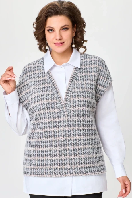 Блузка *Распродажа Дали 7008 серая с белым #1