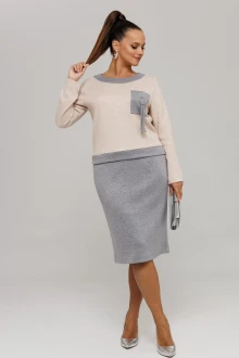 Юбочный костюм Галеан-стиль 993 Серый_с_бежем двойка