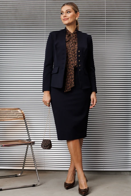 Юбочный костюм Мода-Юрс 25-2808 синий_цветы тройка #1