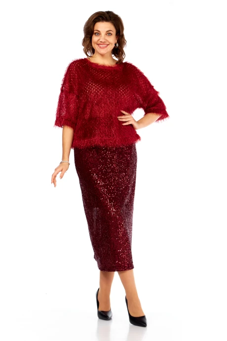 Юбочный костюм Ольга Стиль Л413 темно-красный двойка #1