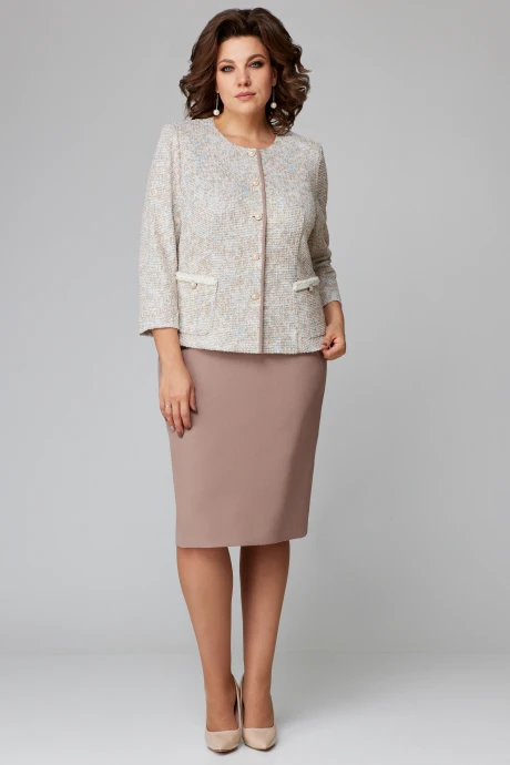 Юбочный костюм Мишель Стиль 1216-1 бежево-голубой двойка #1