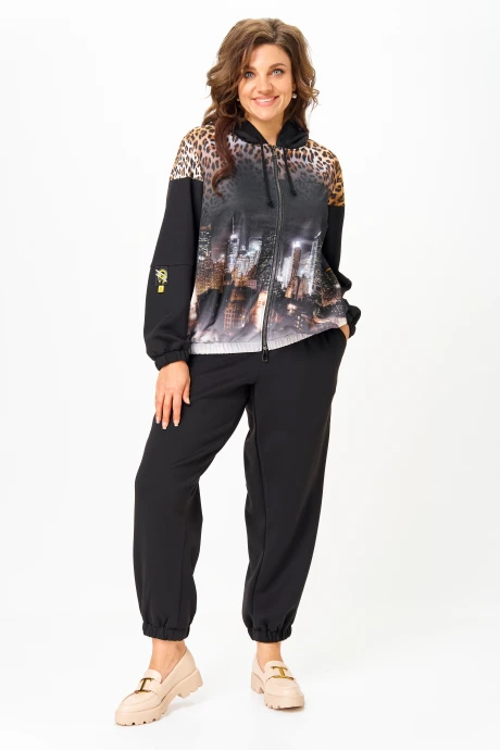 Спортивный костюм SolomeaLux 946/449 черный+ леопардовый_принт двойка #1