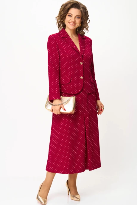 Юбочный костюм *Распродажа Svetlana-Style 2140 бордовый+горох двойка #1