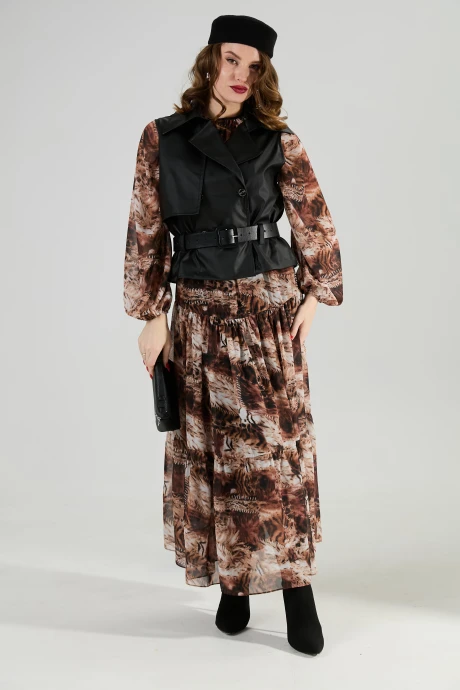 Костюм с платьем NikVa 1022-2 чёрный_и_тигровая_абстракция тройка #1