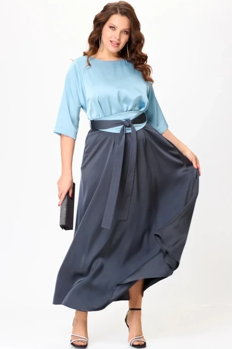 Вечернее атласное платье *Распродажа Anastasia Mak 1229 голубой+графит #1