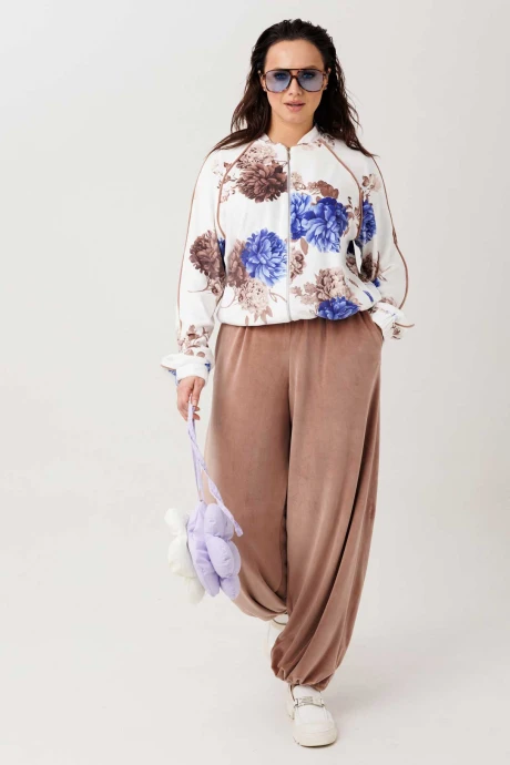 Брючный костюм MisLana 1301 белый/синий/коричневый двойка #1