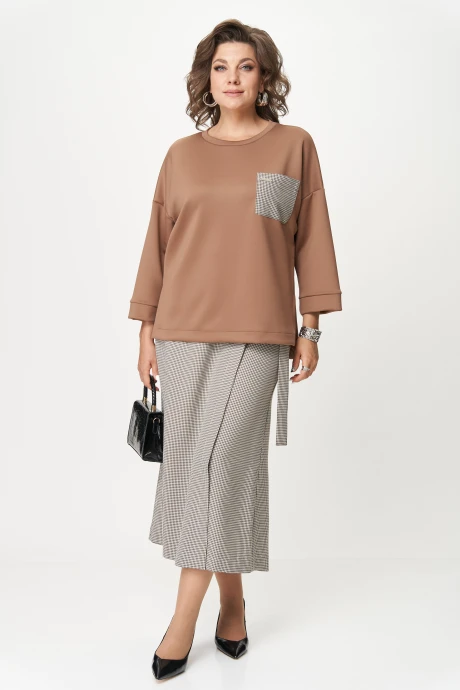 Брючный костюм *Распродажа Michel Chic 1362/2 коричневый, клетка двойка #1