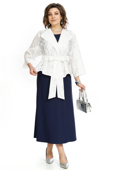 Костюм с платьем ALANI COLLECTION 2519 молоко+синий двойка #1