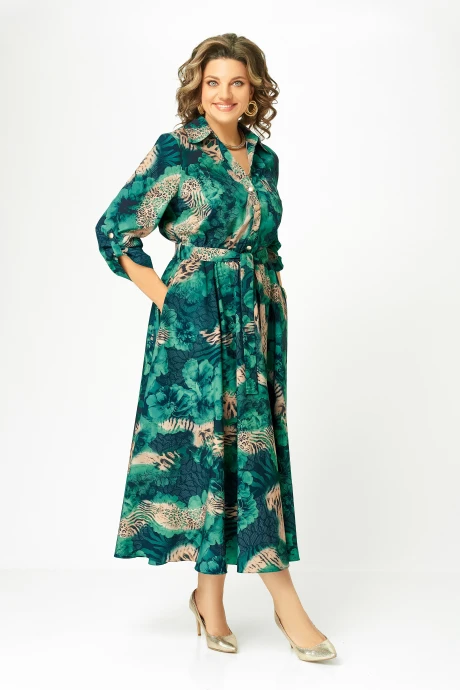 Платье Swallow 951.3 Изумрудно-бежевый принт #1